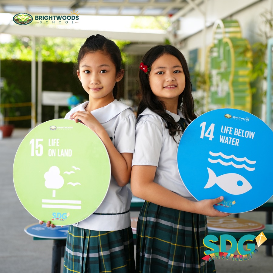 A Brightwoods student with the Sustainable Development Goals at the SDG Action Summit