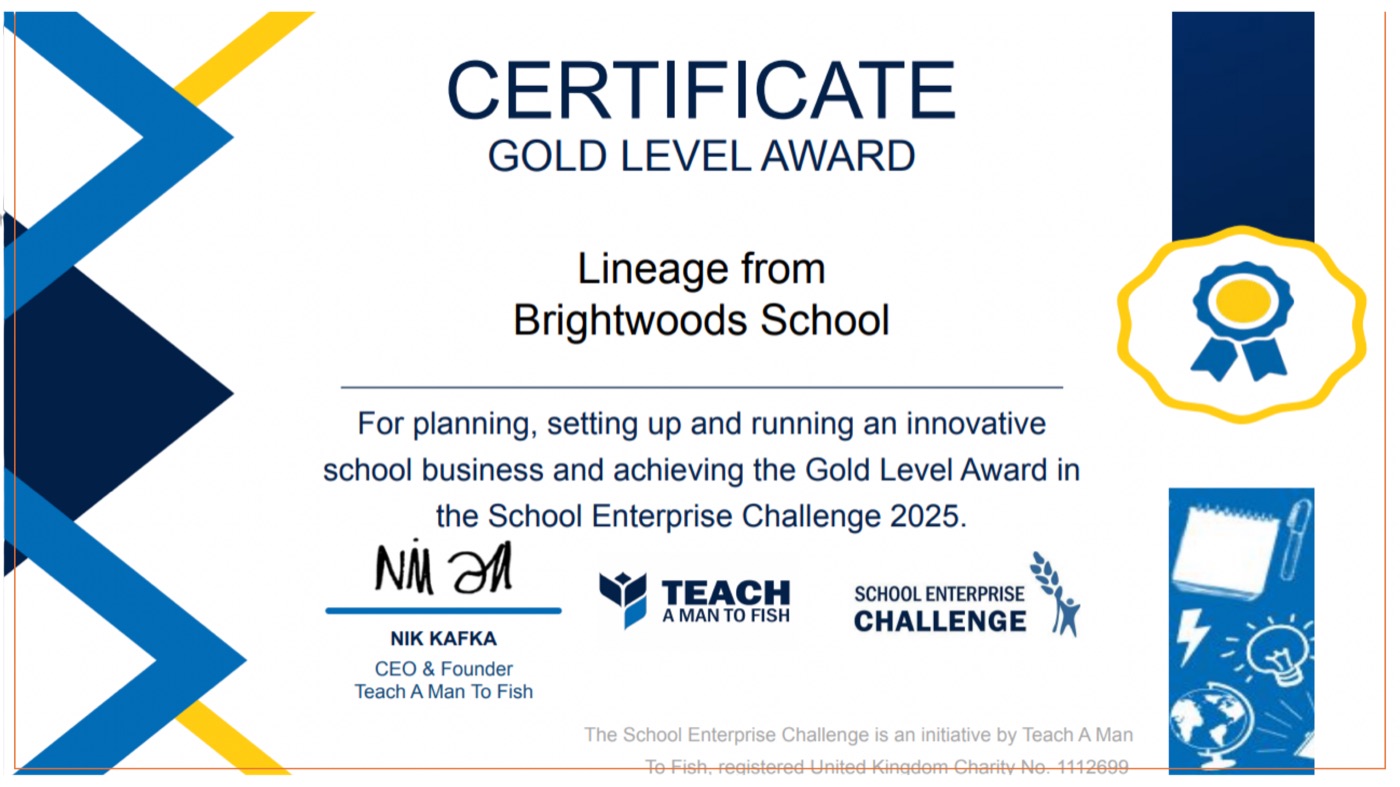 School Enterprise Challenge 2025 Gold Level Award certificate